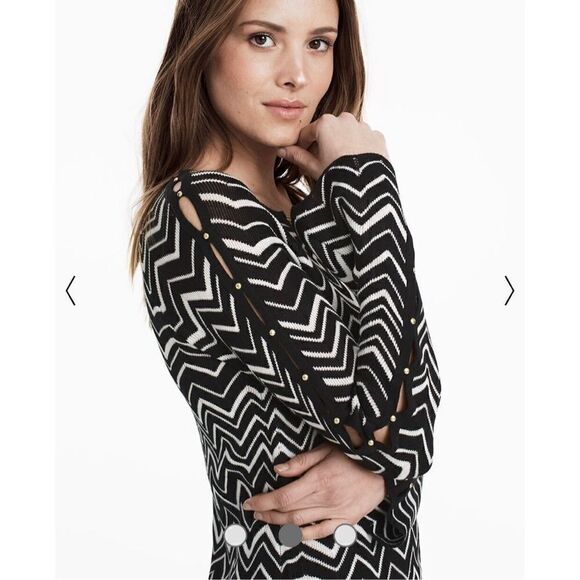White House Black Market Bell Split Sleeve Chevron Stitch Tunic Sweater Size S - Picture 2 of 12
